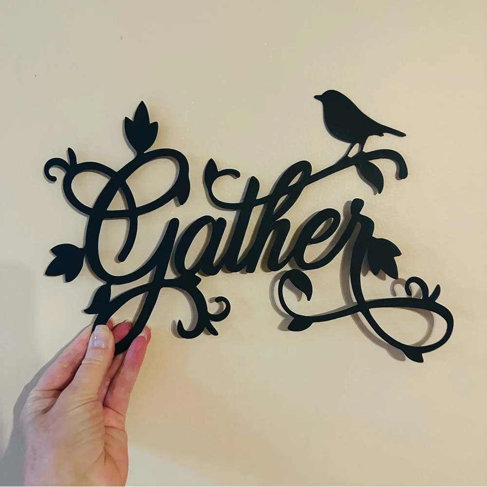 Black Metal 'Gather' Wall Art Decor with Bird and Leaves